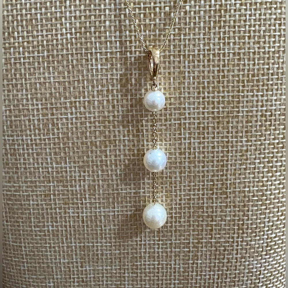 MIKIMOTO PENDANT 18K K18 Japan Akoya Pearls with Real Gold chain necklace
